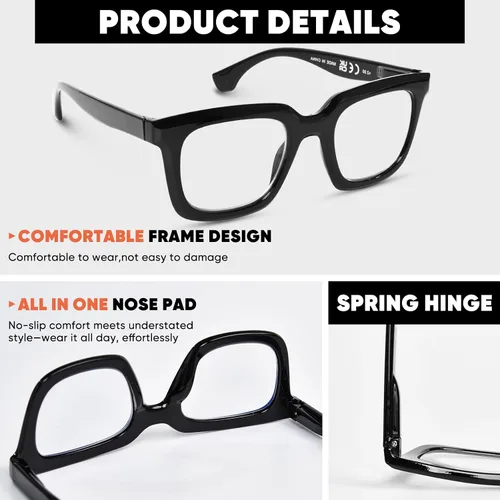Miniatura 4 de FONHCOO Lentes de lectura para mujeres y hombres, bloqueo de luz azul, cuadrados, elegantes, para lectura de computadora con bisagra de resorte