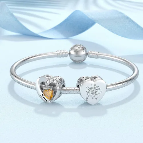Miniatura 2 de SEVENWELL Birthstone Charms with Birth Month Flower Engraved Fit Charms Pandora Bracelet 925 Sterling Silver Beads Charms Happy Birthday for Women