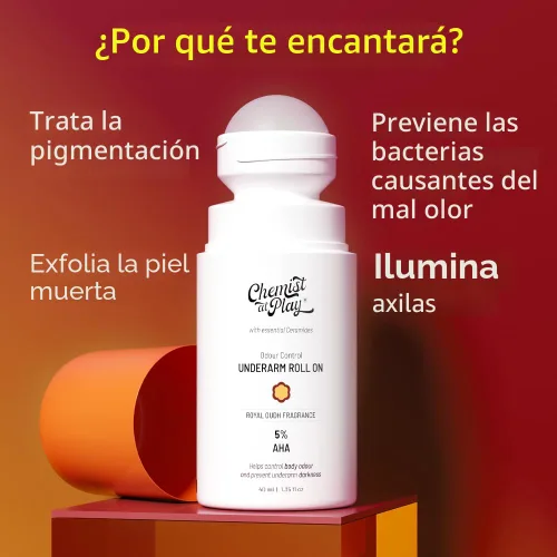 Miniatura 2 de Chemist at Play Desodorante Roll-On para Axilas con 5% AHA Ácido Láctico y Mandélico Previene el Olor, Ilumina la Piel y Exfolia las Axilas