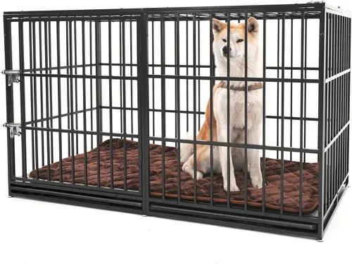 Miniatura 9 de Jaula para perros de alta resistencia, corralito de metal grande y fuerte para perros grandes y medianos con cuatro cerraduras resistentes y cuatro