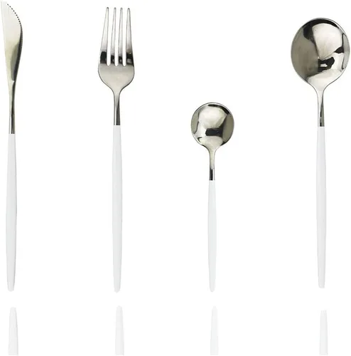 JASHII Juego de cubiertos de 4 piezas de acero inoxidable 304 para el hogar, juego de cubiertos de cocina con espejo, cuchillo pulido, tenedor,