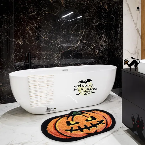 Miniatura 6 de Alfombra de baño de calabaza de Halloween de 20 x 32 pulgadas, suave y absorbente, alfombra de baño de otoño, antideslizante, lavable, decoración