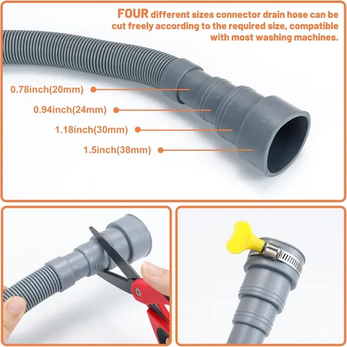 Miniatura 3 de GCGOODS Kit de manguera de drenaje de diseño de varios diámetros, extensión de manguera de drenaje flexible de 8 pies con 1 adaptador, 1 soporte