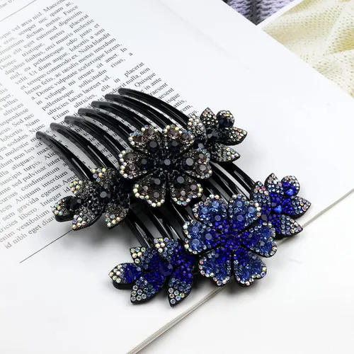 Miniatura 7 de inSowni Paquete de 6 peines laterales de plástico negro con purpurina brillante para el cabello, con diseño de hojas y flores, horquillas