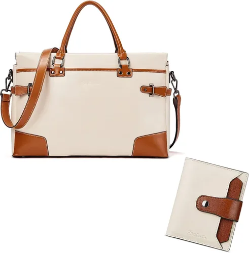 BOSTANTEN Maletín de cuero tipo mensajero, bolsos para portátiles, bolsos para mujeres y mujeres, cartera de cuero con bloqueo RFID, pequeña