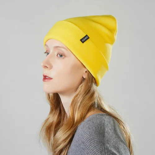 Miniatura 20 de Gorros de lana para mujeres y hombres, unisex, de punto suave, con puños, diseño de calavera, elástico, color sólido, sombreros de invierno