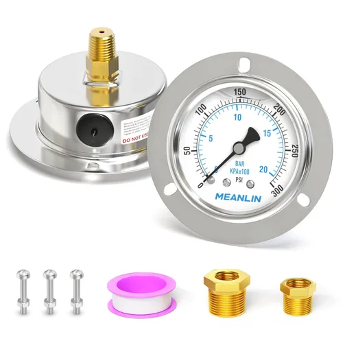 Miniatura 11 de MEANLIN MEASURE Manómetro de presión con líquido de 0~200 Psi, montaje en panel con brida frontal, NPT de 1/4", esfera de 2.5 pulgadas, caja