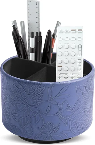 Miniatura 90 de Organizador Redondo de Cuero para Suministros de Arte, Soporte para Control Remoto, Rotación de 360 Grados, Soporte Multifuncional para Lápices