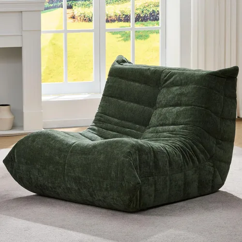 Miniatura 33 de Sillones tipo puf para adultos, puf gigante con espuma viscoelástica, sillón puf con relleno, piel sintética, para la sala, dormitorio u oficina azul