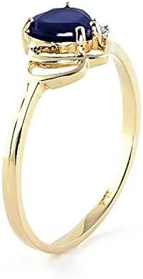Miniatura 5 de Galaxy Gold GG Anillo de oro de 14 quilates con diamantes auténticos y zafiro natural en forma de corazón