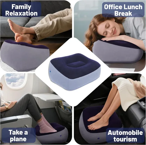 Miniatura 5 de Reposapiés inflable para viajes, almohada de pierna de altura ajustable para avión y automóvil, taburete portátil para niños y adultos (multicolor)