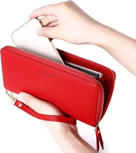 Miniatura 6 de GEEAD Billeteras para mujer de gran capacidad de piel sintética para tarjetas de crédito, Rojo