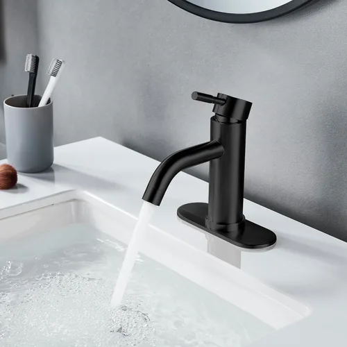 Miniatura 4 de Grifo de Lavabo de Baño de Un Solo Orificio Negro Mate, Grifo de Baño Moderno de Una Sola Manija Comercial de Acero Inoxidable para Lavabo