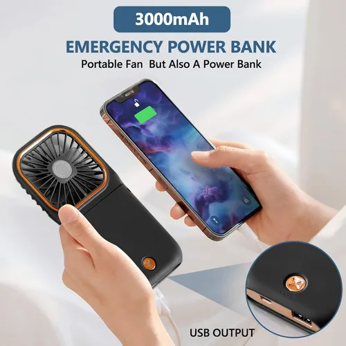 Miniatura 3 de Ventilador de mano portátil con soporte para teléfono, fuente de alimentación de 3000 mAh, ventilador de cuello recargable USB, ventilador pequeño