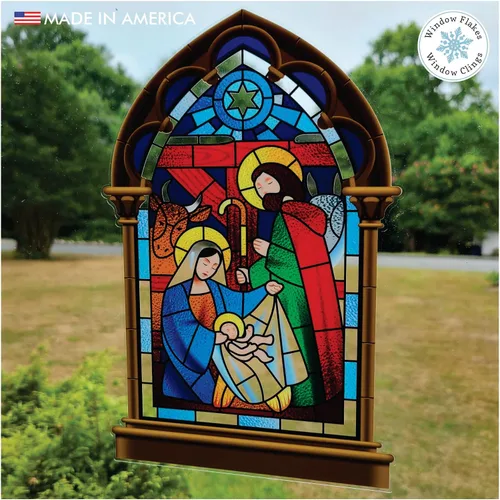 Miniatura 6 de Adhesivo para ventana de Belén pequeño de 11 pulgadas, calcomanía de Navidad para vidrio, decoración de ventanas y puertas, calcomanías
