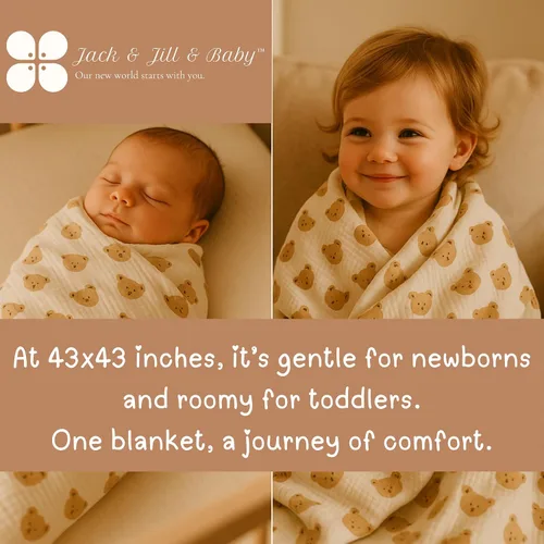 Miniatura 5 de Jack & Jill & Baby Manta de muselina de 4 capas, 100% algodón, suave, transpirable, envoltura de bebé de 43 x 43 pulgadas, ligera, multiuso, ideal
