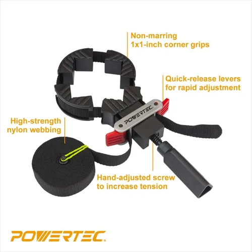 Miniatura 3 de POWERTEC 71017-P2 Abrazadera de banda de liberación rápida Soporte de correa de sujeción para marco de carpintería, 2