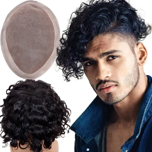 Miniatura 7 de Toupee - Sistema de reemplazo de cabello humano virgen europeo de 7 x 9 pulgadas para hombre, postizo de encaje mono con poliuretano duradero #2