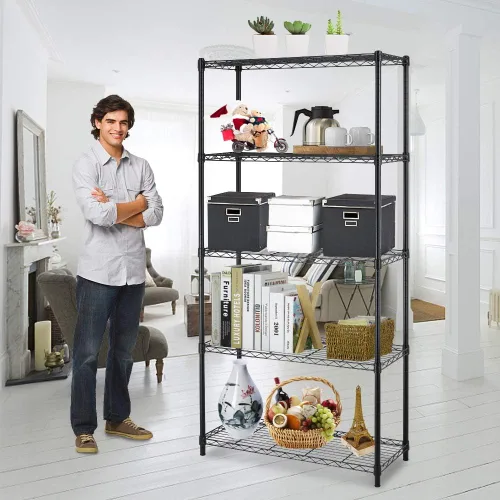 Dkeli Estantes de almacenamiento de metal resistentes ajustables de 5 niveles, capacidad de 250 por estante, 36 x 14 x 72 pulgadas, estante de Negro