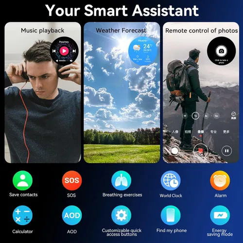 Miniatura 3 de Reloj inteligente (respuesta/hacer llamadas), pantalla FHD AMOLED de 1.43 pulgadas para hombres y mujeres, más de 100 modos deportivos, relojes