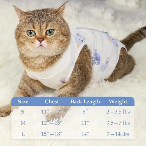 Miniatura 2 de ANWA Traje de Recuperación para Gatos - Mameluco Transpirable para Gatos Después de Cirugía para Hembras, Traje de Recuperación de Cirugía