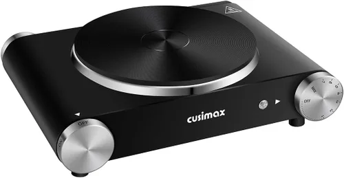 CUSIMAX Placa caliente eléctrica para cocinar, estufa portátil de un solo quemador de 1500 W, placas calientes de hierro fundido, calentamiento en