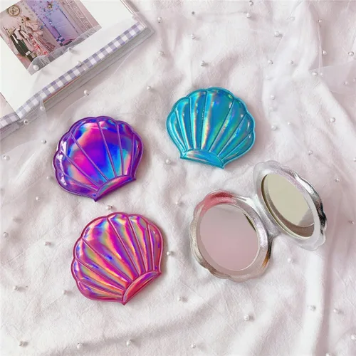 Miniatura 3 de Beavorty Espejo compacto plegable con forma de concha, juego de 2 espejos de maquillaje portátiles de doble cara, mini espejos cosméticos