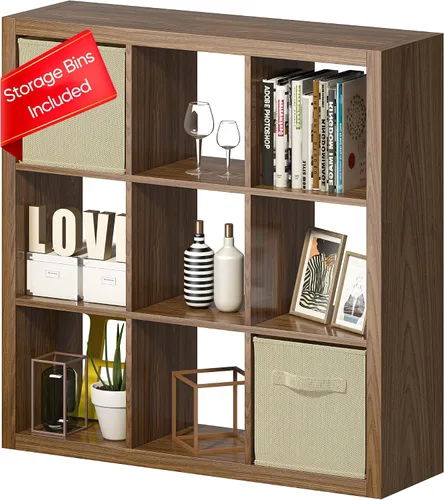 Miniatura 28 de furtble Estantería organizadora de almacenamiento de 8 cubos, moderna estantería abierta de madera, estante de exhibición multifuncional para sala