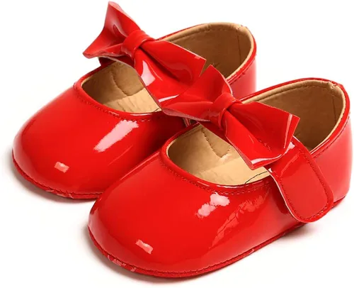 Miniatura 4 de myppgg Mary Jane - Zapatos planos brillantes con lazo y lazo de princesa, zapatos de cuna antideslizantes para niños pequeños que caminan