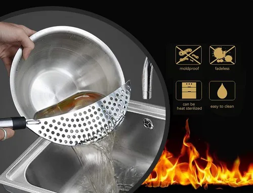 Miniatura 4 de AUEAR, Colador de pasta de mano de acero inoxidable para diferentes herramientas de cocina de olla y sartén (1 paquete, con asa)
