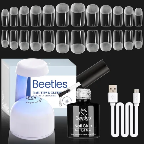 Miniatura 15 de Beetles - Kit de extensión de uñas de gel fácil con 500 puntas de uñas en forma de ataúd 5 en 1, base de pegamento de uñas y lámpara LED innovadora