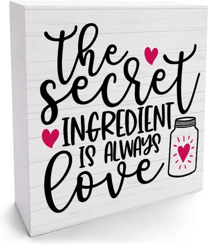 Divertida decoración de cocina y escritorio, caja de madera, letrero inspirador con corazón de amor, rústico, bloque de madera negra, letrero para