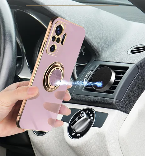 Miniatura 3 de Redmi Note 10 Pro - Funda con soporte 360 y soporte para automóvil, protección delgada galvanizada, color rosa