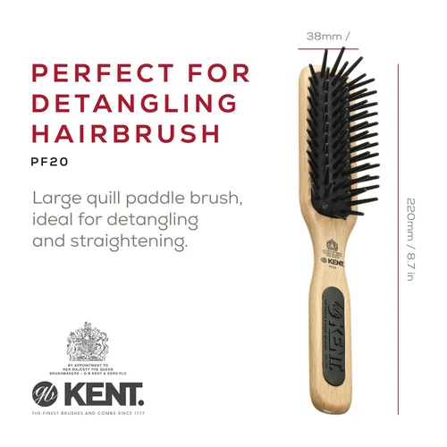 Miniatura 2 de Kent PF20 Cepillo de pelo de paleta de cojín estrecho, cepillo desenredante para cabello largo, grueso y rizado, masajeador del cuero cabelludo