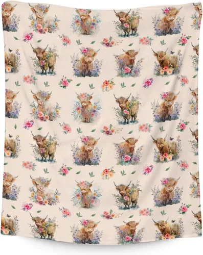 Miniatura 21 de Mercuryelf Highland Cow - Manta suave, mullida y cálida, 30 x 40 pulgadas, manta pequeña para regazo y cuna, color beige, bonito regalo para bebé