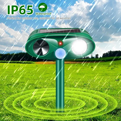 Miniatura 5 de Dispositivos repelentes de ciervos y gatos mejorados, repelente solar ultrasónico de animales al aire libre con sensor de movimiento y luz