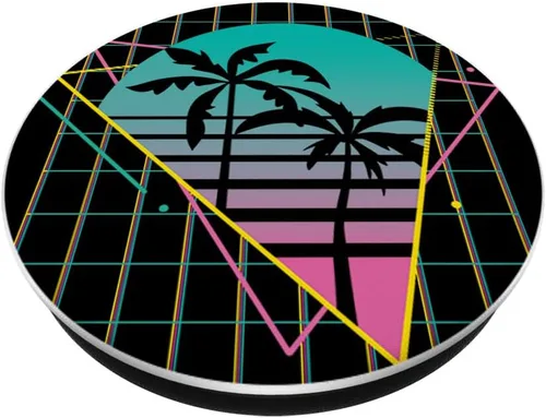 Miniatura 2 de PopSockets retro de los años 90 con ondas de vapor palmeras Synthwave Tropical Summer PopSockets intercambiables PopGrip