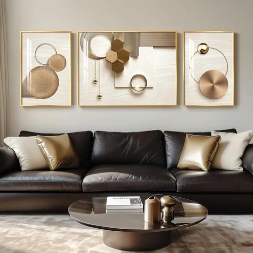 Miniatura 10 de Arte de pared moderno enmarcado en blanco y negro, 3 piezas de impresiones contemporáneas grandes para paredes, juego de 3 imágenes de hojas doradas