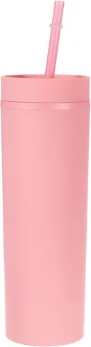 Miniatura 11 de uxcell Vaso delgado con tapas y pajitas, vaso delgado de 16 onzas color negro mate a granel, vaso acrílico pastel reutilizable, vaso de plástico