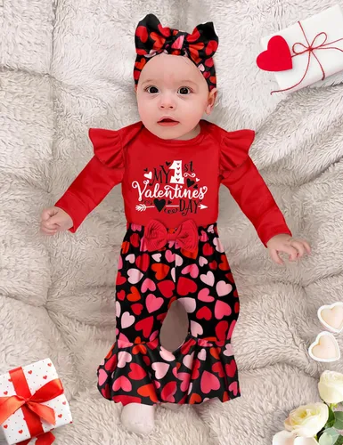 Miniatura 22 de Ropa de bebé niña, 4 piezas, trajes de niña recién nacida, con volantes, mameluco de campana para bebé, diadema, bandana, conjuntos de ropa, regalos