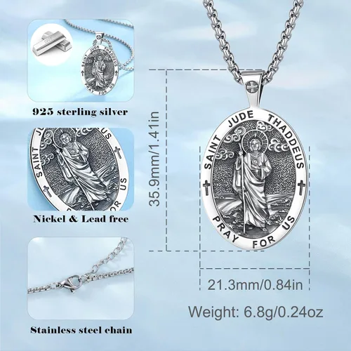 Miniatura 4 de Vito Collar con sello de siete arcángeles para mujeres y hombres, plata de ley 925, San Miguel, San Cristóbal, San Benito, San Judas, Rafael