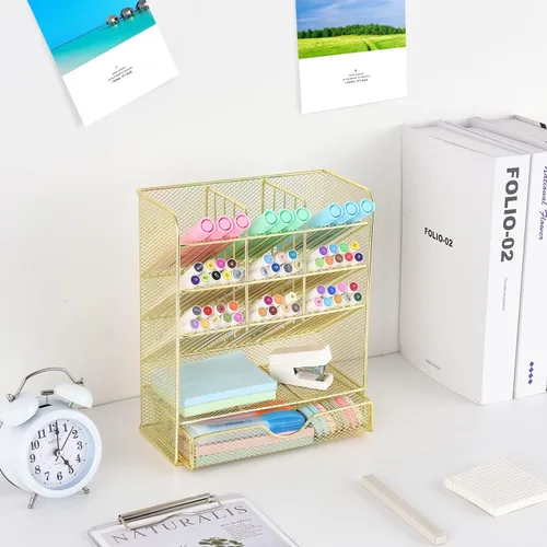Miniatura 6 de Organizador de bolígrafos de malla Spacrea - Porta lápices para escritorio, organizador de escritorio con cajón para escuela, hogar, suministros