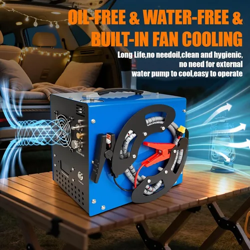 Miniatura 9 de Compresor de aire PCP, 4500Psi/30Mpa, motor de 350 W, diseño portátil único vertical+carrete de alambre, parada automática, sin aceite/agua
