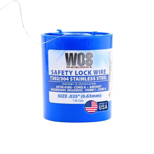 Alambre de bloqueo, T302/304 de acero inoxidable, NASM20995, MS20995C, ASTM A580 Cond A, AMS5697, 0.63 mm (0.025 in), latiguillo de 1 lb (0.45 kg),