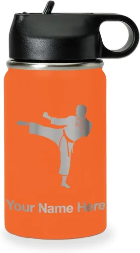 Miniatura 67 de Botella de agua personalizada LaserGram, Karate Man, de acero inoxidable con doble pared aislada al vacío con tapa abatible, regalo personalizado