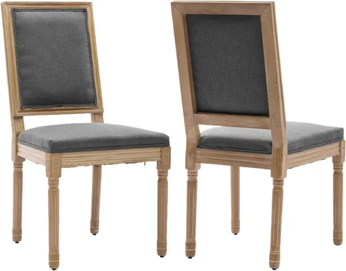 Miniatura 30 de Juego de 2 sillas de comedor de campo francés, sillas de comedor de madera de granja beige, silla de comedor con respaldo tejido con cojín tapizado