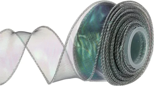 Miniatura 55 de MECCANIXITY - Cinta de organza con cable de 1 1/2" de ancho, brillante, transparente, con brillo irisado en tonos pastel, cinta de gasa para Beige