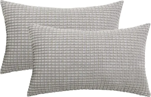 Miniatura 12 de HWY 50 Juego de 2 fundas de cojín de pana gris claro de 16 x 16 pulgadas, fundas decorativas suaves y sólidas para sofá, cama, sala de estar