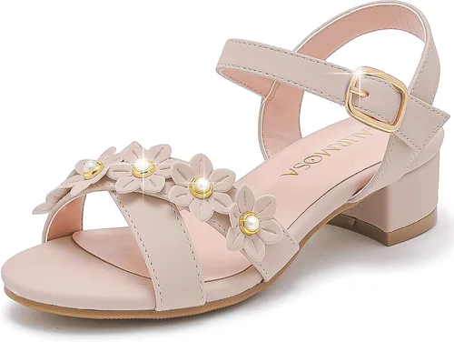 Sandalias para niñas, tacones para niños, puntera abierta, correa al tobillo, zapatos de vestir, flores para boda, fiesta para niños pequeños y