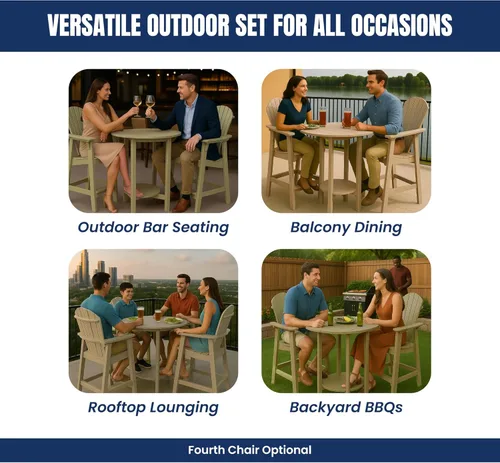 Miniatura 3 de Phat Tommy Juego de mesa y sillas de bar al aire libre - Muebles de polietileno - Material reciclado, juego de patio superior alto - Weatherwood